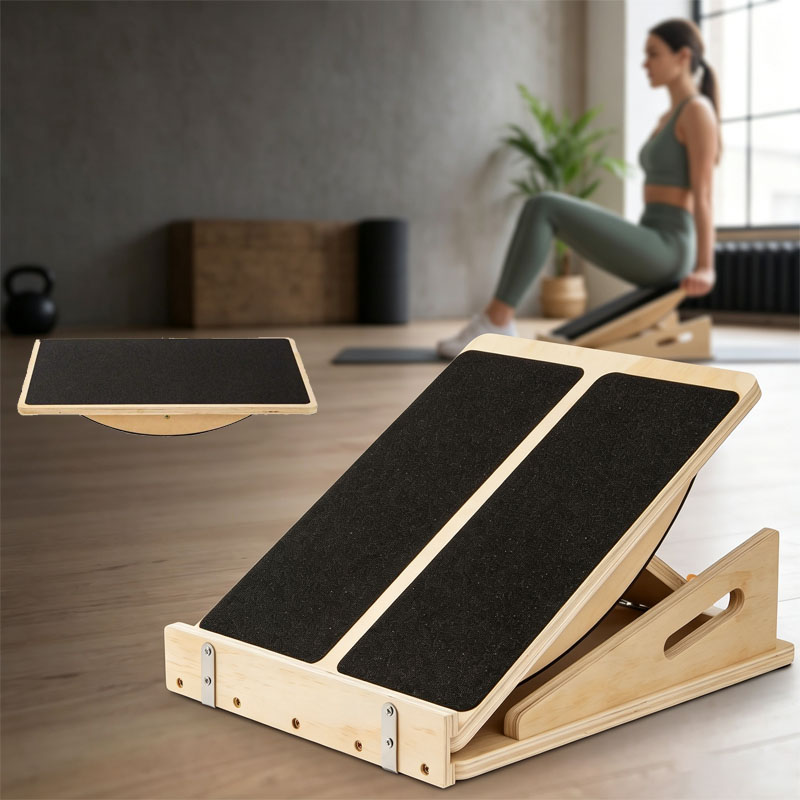 Leg Home Gym Workout - 2-in-1 木製バランスボード＆ふくらはぎストレッチャー傾斜ボード、角度調整可能、滑り止め木製フットストレッチボード、足首・かかと・脚のストレッチ、体幹強化バランストレーニング、理学療法ホームジムトレーニング器具
