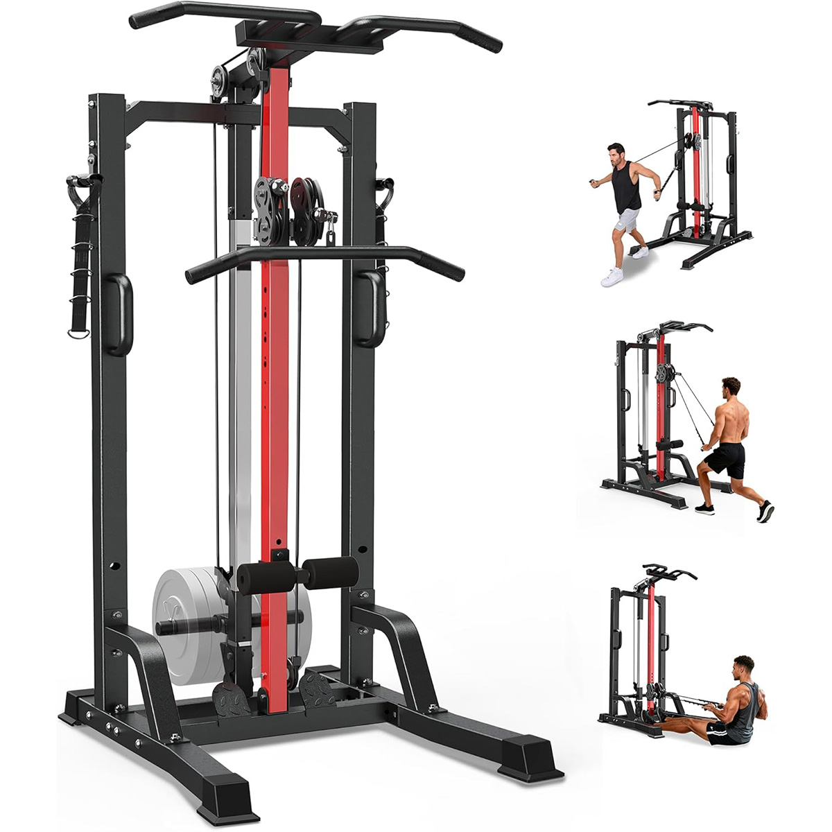 Leg Home Gym Workout - Poobooホームジムマシン - ハイ/ロープーリーシステム（ラットプルダウン、ローイング＆バックワークアウト用）、レッグサポート付き | ホームジム用オールインワン筋力トレーニング機器