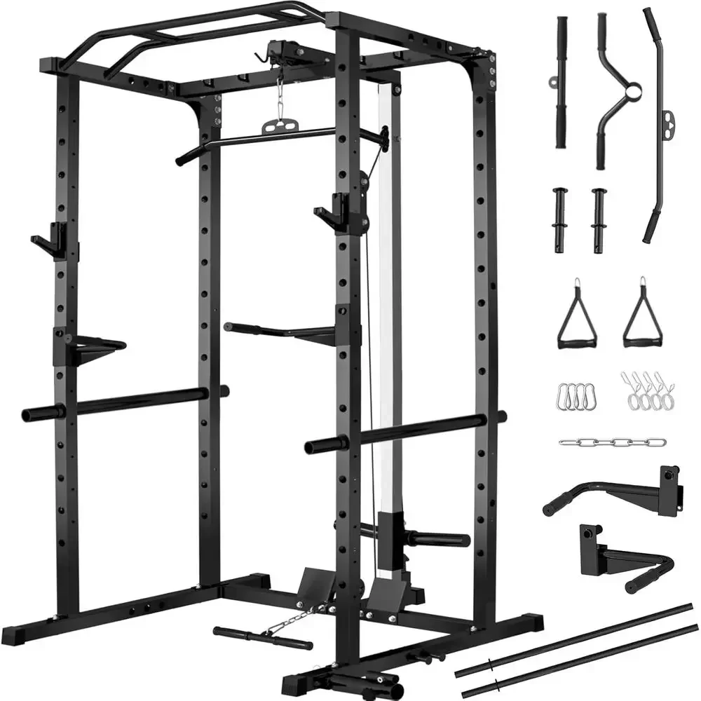 Lat Pulldown Cable - 2000ポンド耐荷重パワーラック（ラットプルダウン、多機能ケーブルシステム、セーフティアーム、ランドマイン、プルアップバー、アクセサリー付き）