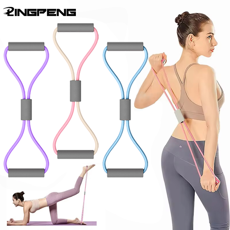 Home Gym Routine - 1個入り ホームジム用 エクササイズバンド ポータブルフィットネス機器 8の字型テンションロープ ヨガレジスタンスバンド