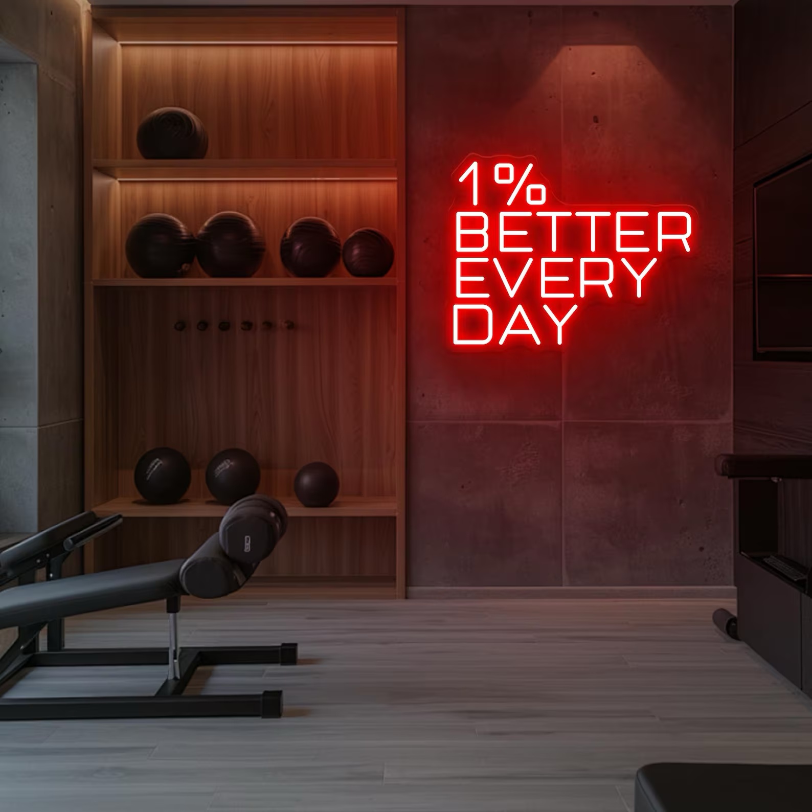 Home Gym Neon Sign - 「毎日1%ずつ上達」ネオンサイン、ジム用LEDネオンライト、モチベーションを高めるインテリア、ワークアウトルームの装飾、フィットネスウォールデコレーション、オフィスデコレーション。