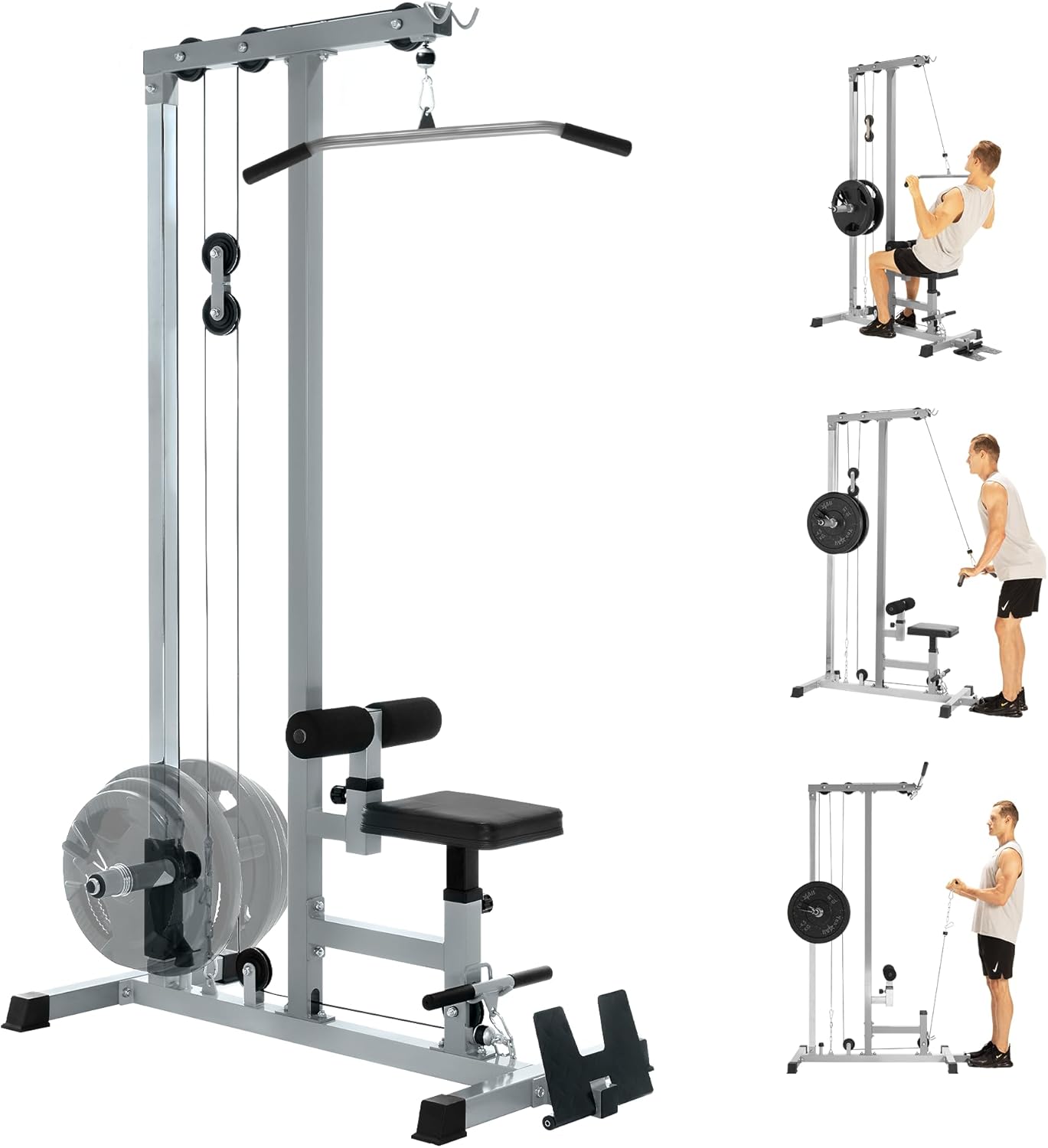 Lat Pulldown Cable - フィットネスジム、頑丈な金属製、シルバー、追加プーリーケーブル付きLATプルダウンマシン、ハイ＆ロープーリー ステーション