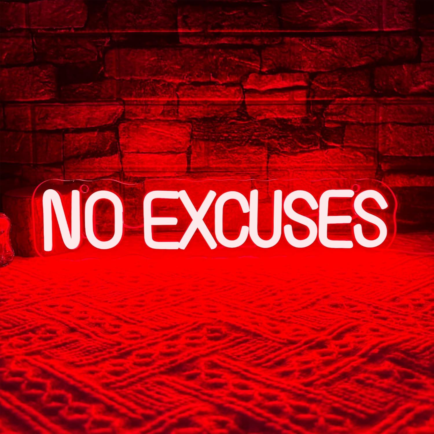 Home Gym Neon Sign - 「言い訳は許せない」ネオンサインUSB調光LEDライト、ジム、フィットネススタジオ、トレーニングルーム、ホームワークアウトルーム、モチベーションを高めるウォールアートデコレーション用
