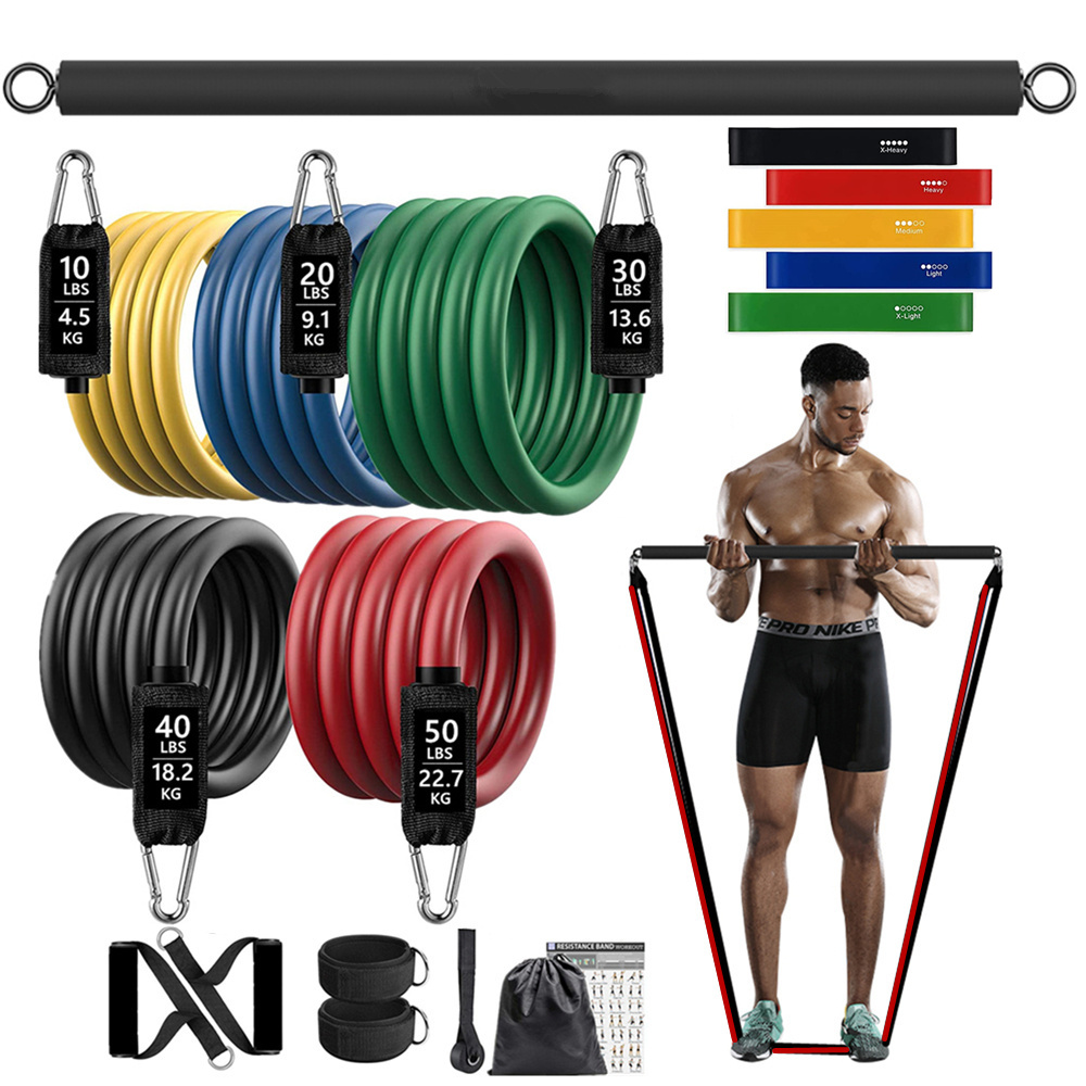 Home Gym Equipment Set - 150ポンド フィットネス戦利品抵抗弾性バンドワークアウト トレーニング用 ホームエクササイズ スポーツジム ダンベルハーネスセット