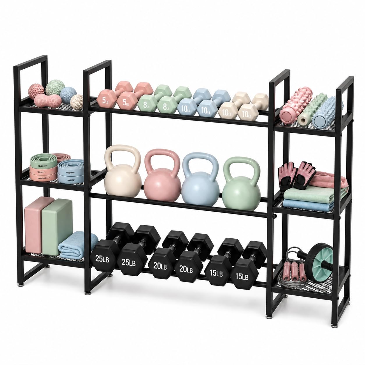 ダンベルラック 3段、1段あたり260ポンドの耐荷重、ホーム - All In One Gym Home Equipment のレビューと価格