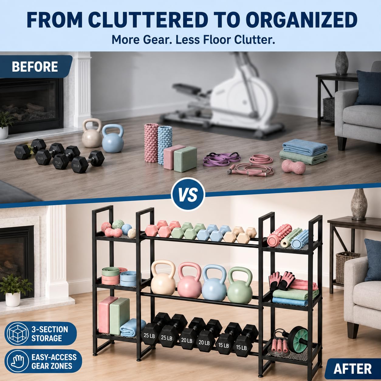 ダンベルラック 3段、1段あたり260ポンドの耐荷重、ホーム - All In One Gym Home Equipment のレビューと価格