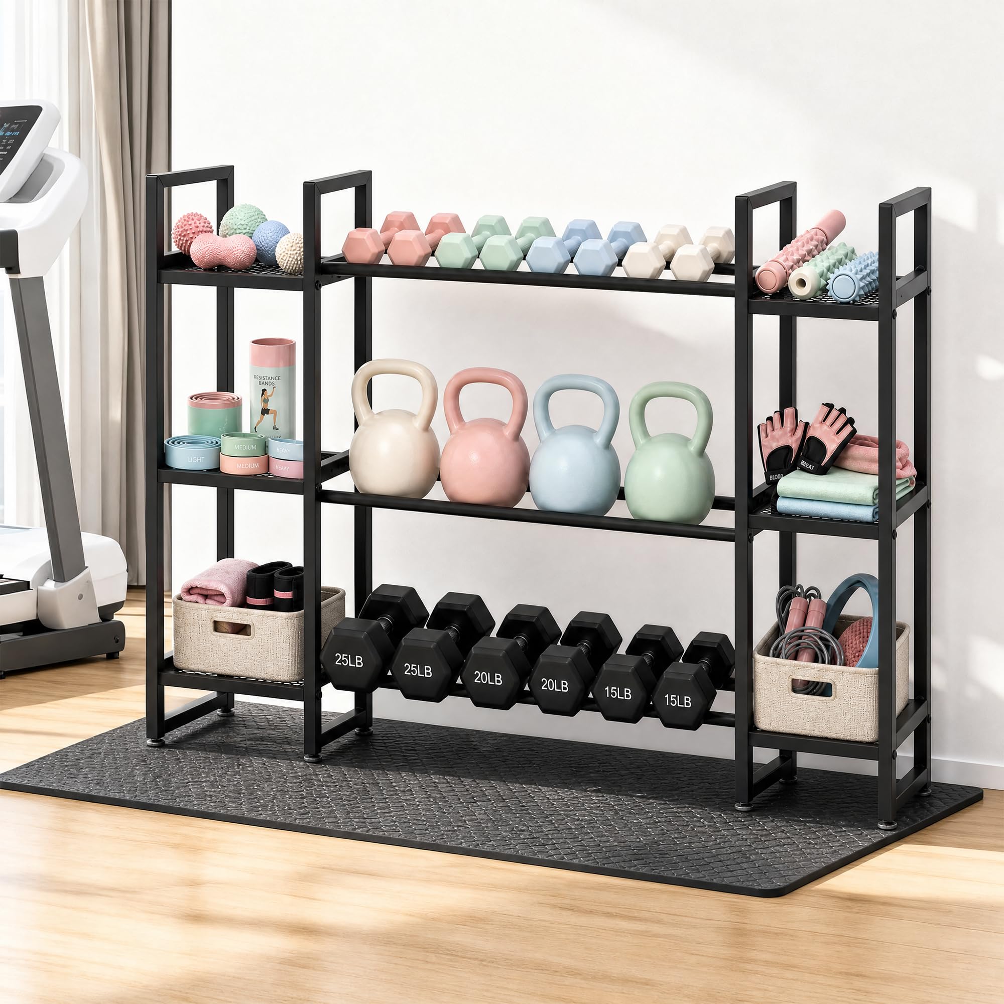 ダンベルラック 3段、1段あたり260ポンドの耐荷重、ホーム - All In One Gym Home Equipment のレビューと価格