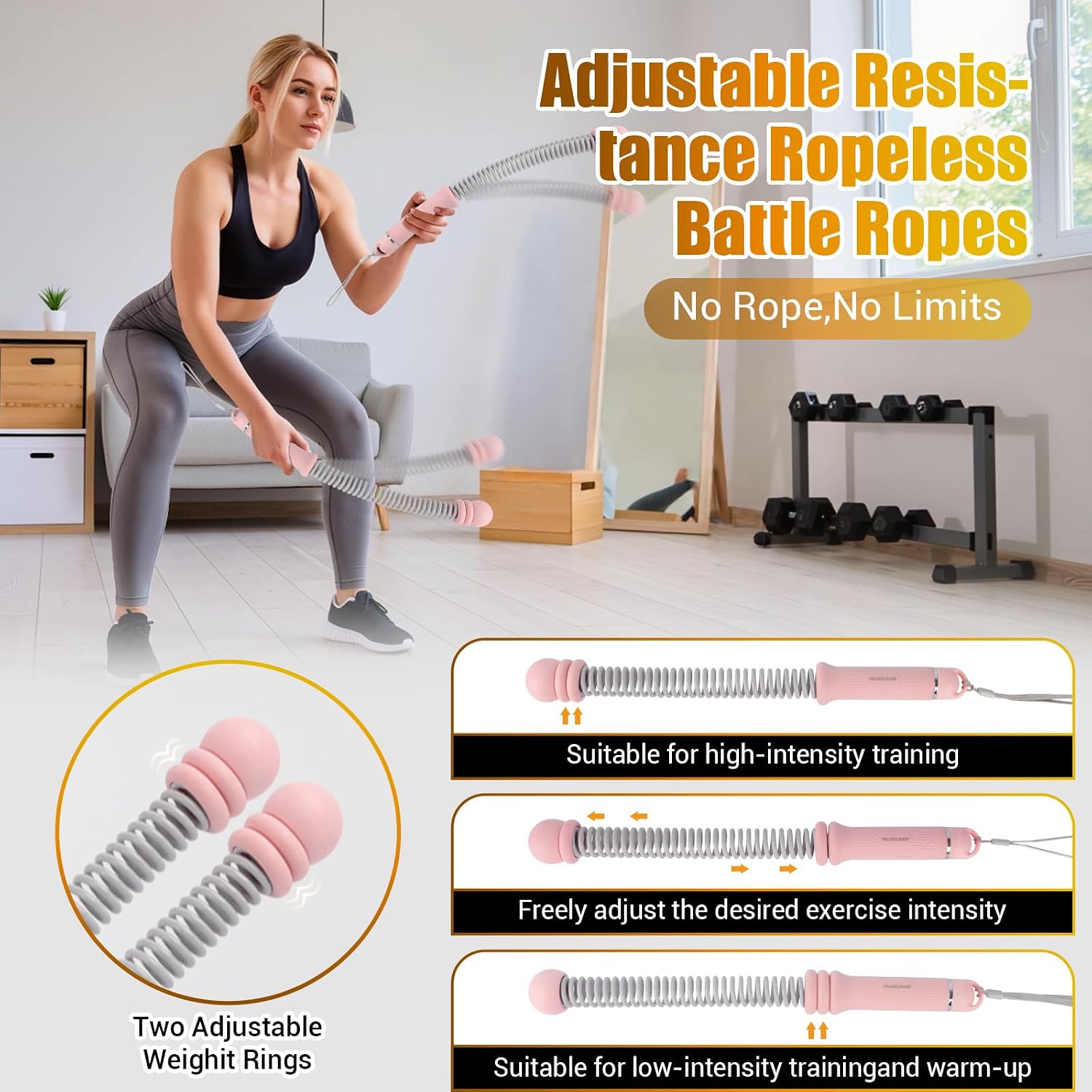 ポータブルロープレスバトルロープ、調節可能なウェイト付きコー - Home Gym Portable のレビューと価格