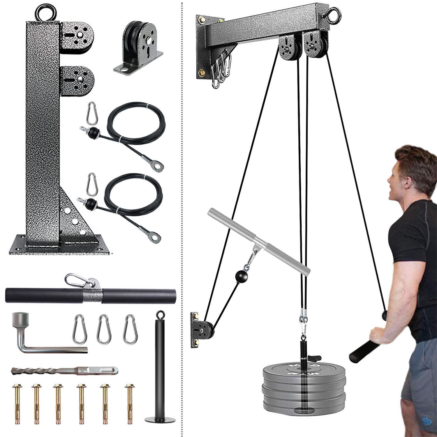 壁に取り付けられたフィットネスプーリーシステム、ウェイトケー - Lat Pulldown Cable のレビューと価格