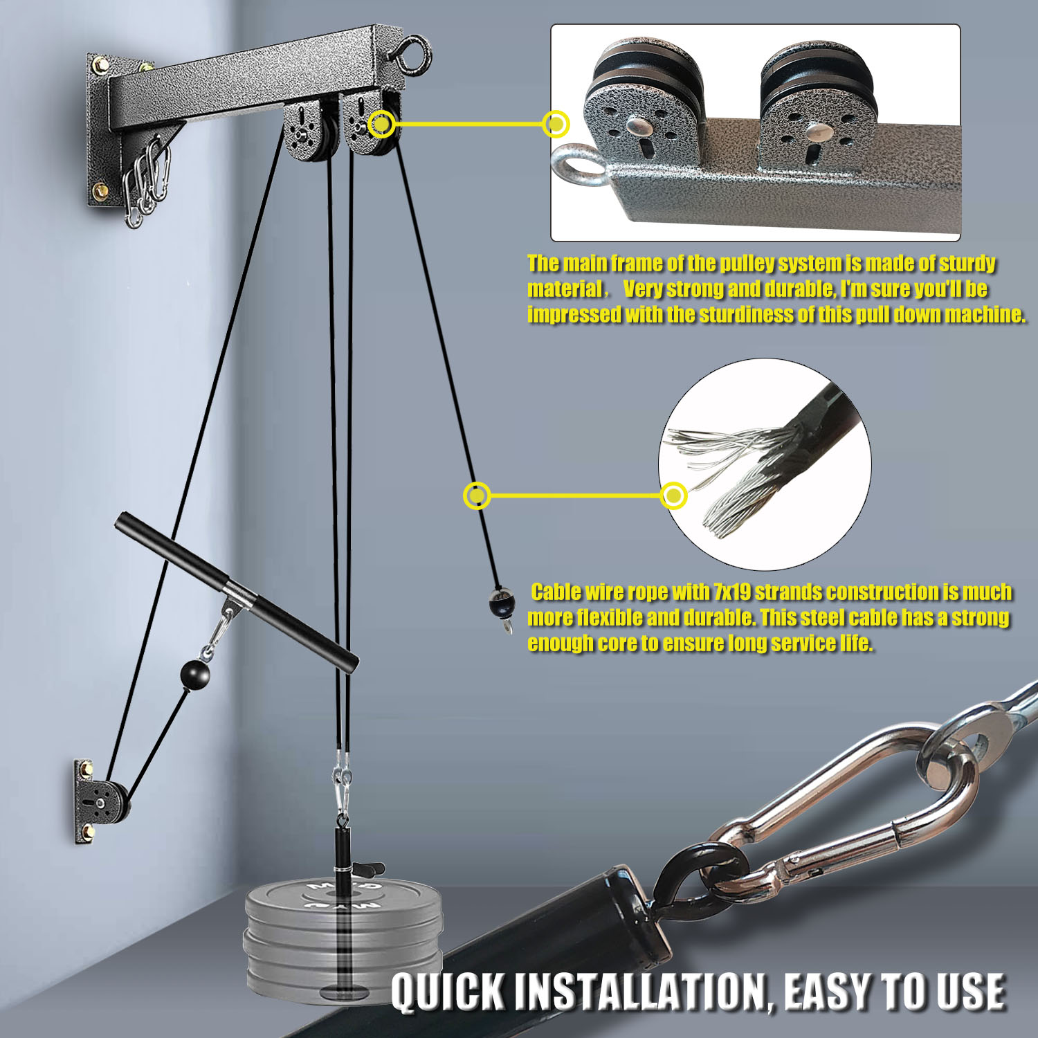 壁に取り付けられたフィットネスプーリーシステム、ウェイトケー - Lat Pulldown Cable のレビューと価格