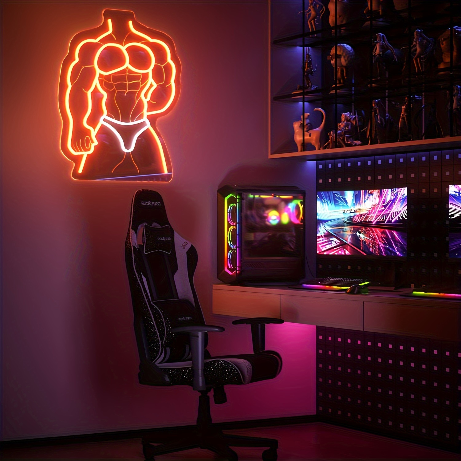筋肉マン ネオンサイン オレンジ ホワイト グロー ホームジ - Home Gym Neon Sign のレビューと価格