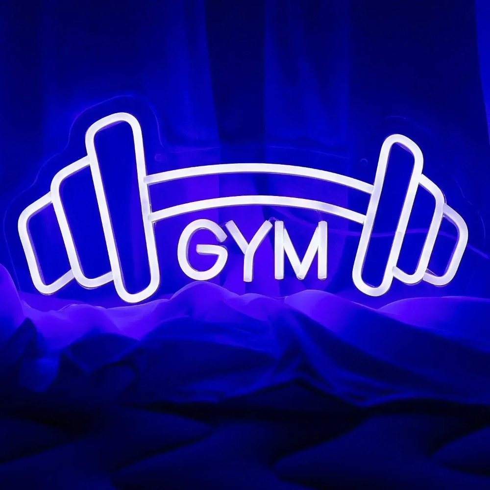 バーベルジムネオンサインブルーダンベル型ネオンライトサインフ - Home Gym Neon Sign のレビューと価格