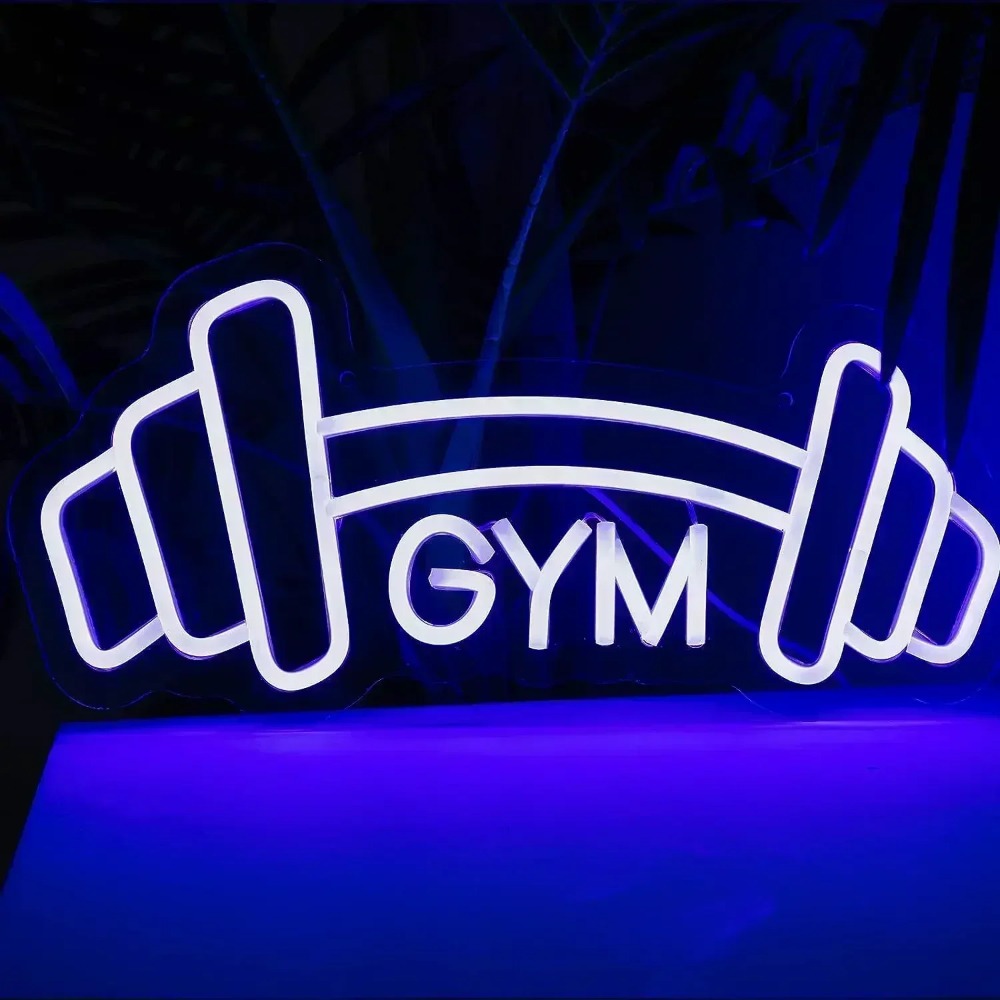 バーベルジムネオンサインブルーダンベル型ネオンライトサインフ - Home Gym Neon Sign のレビューと価格