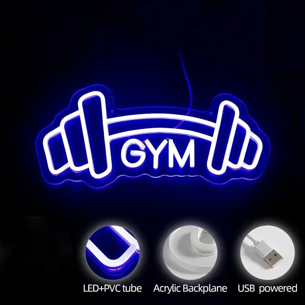 バーベルジムネオンサインブルーダンベル型ネオンライトサインフ - Home Gym Neon Sign のレビューと価格