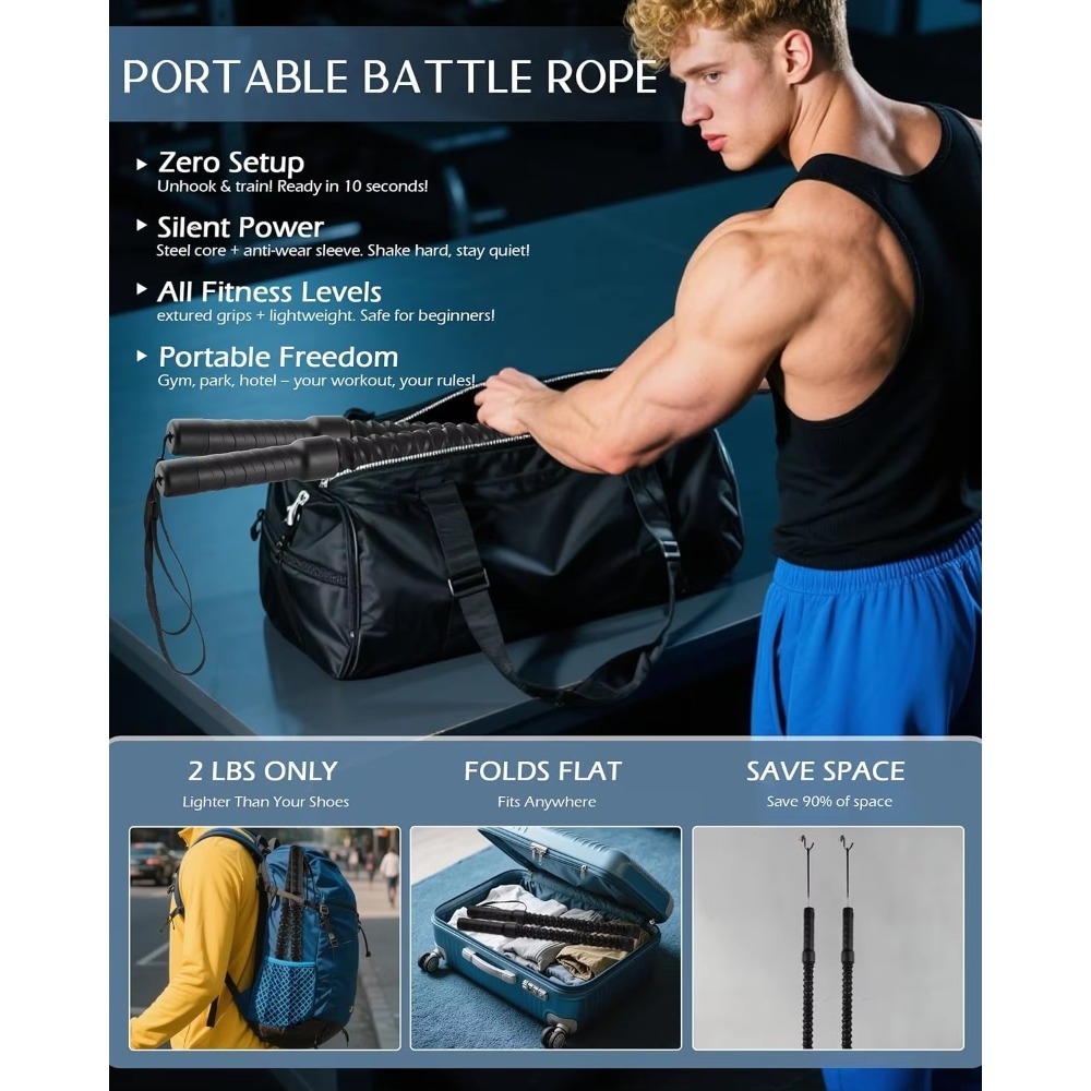 家庭用ジム向けのコードレスバトルロープ、コードレスエクササイ - Battle Rope Heavy のレビューと価格