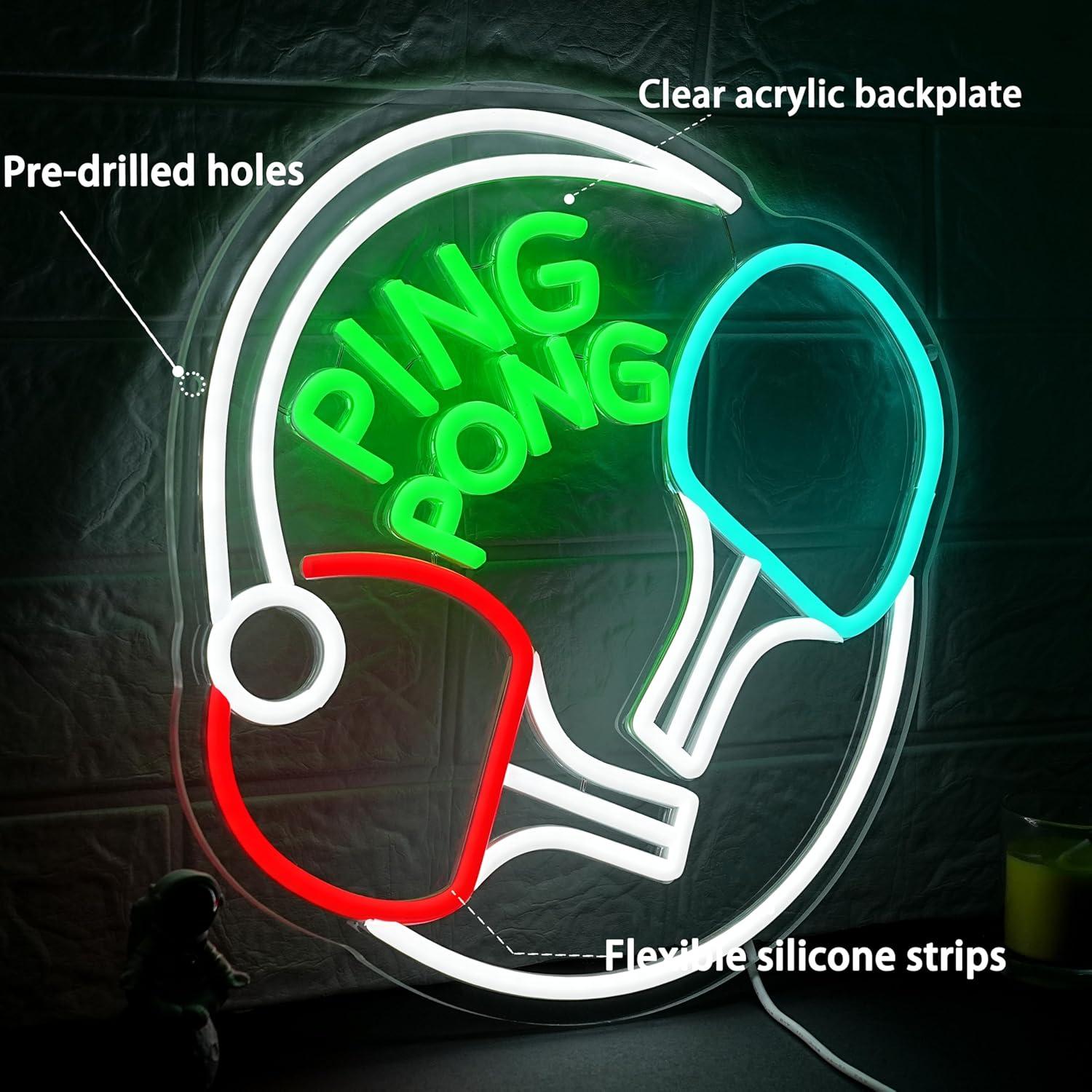 ピンポンネオンサインUSB調光LEDライト、ゲームルーム、ジ - Home Gym Neon Sign のレビューと価格