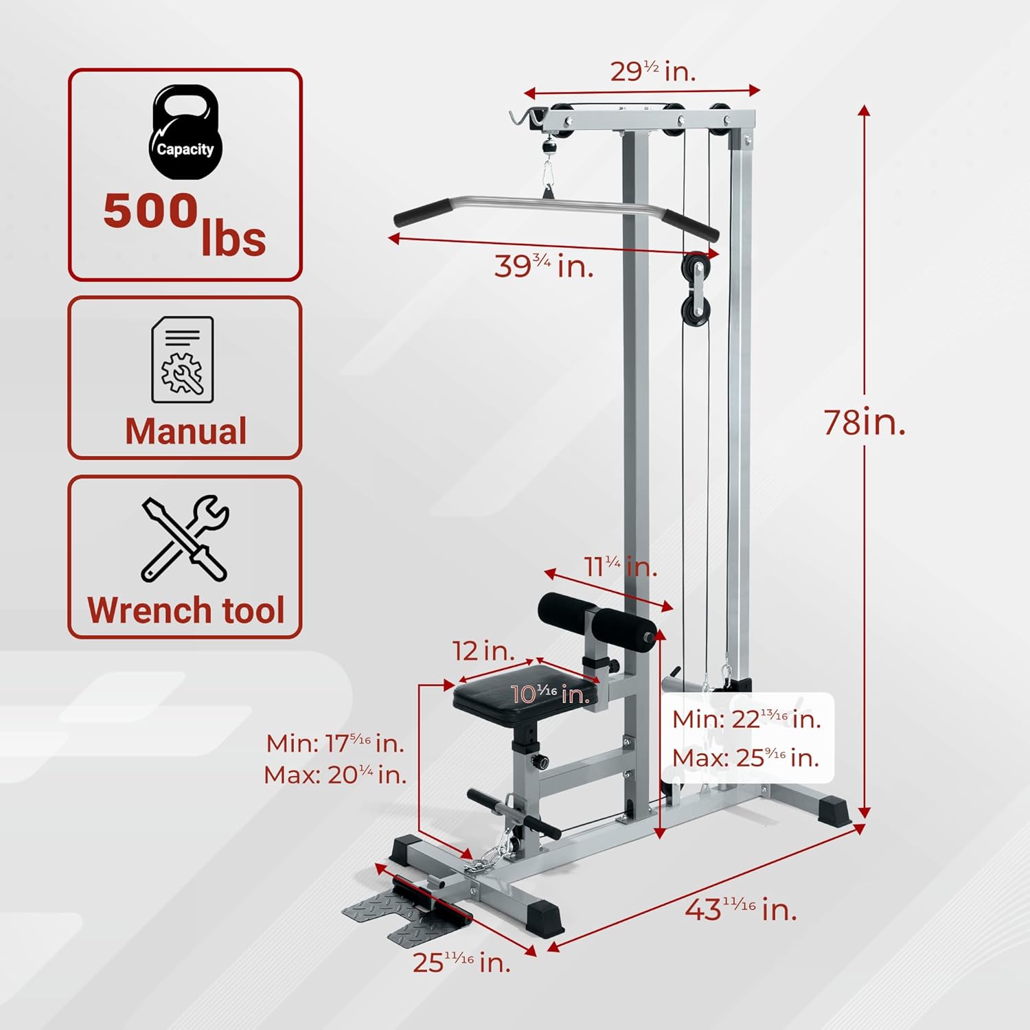フィットネスジム、頑丈な金属製、シルバー、追加プーリーケーブ - Lat Pulldown Cable のレビューと価格