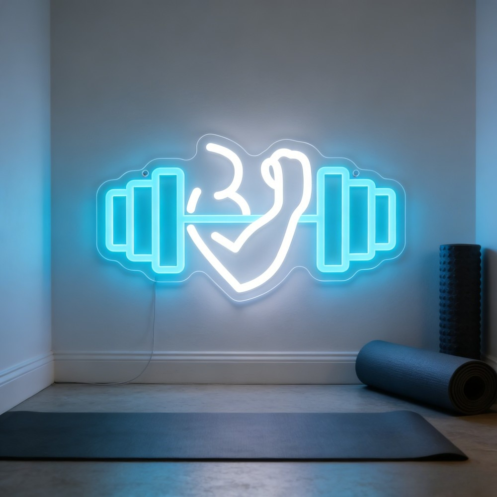 上腕二頭筋ダンベルネオンサインLEDウォールアート、ホームジ - Home Gym Neon Sign のレビューと価格