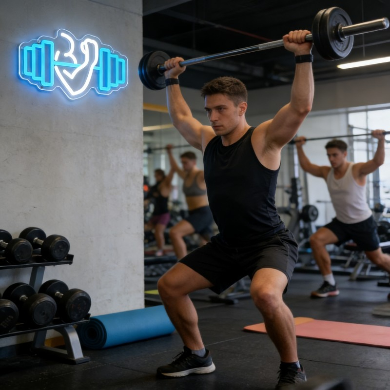 上腕二頭筋ダンベルネオンサインLEDウォールアート、ホームジ - Home Gym Neon Sign のレビューと価格