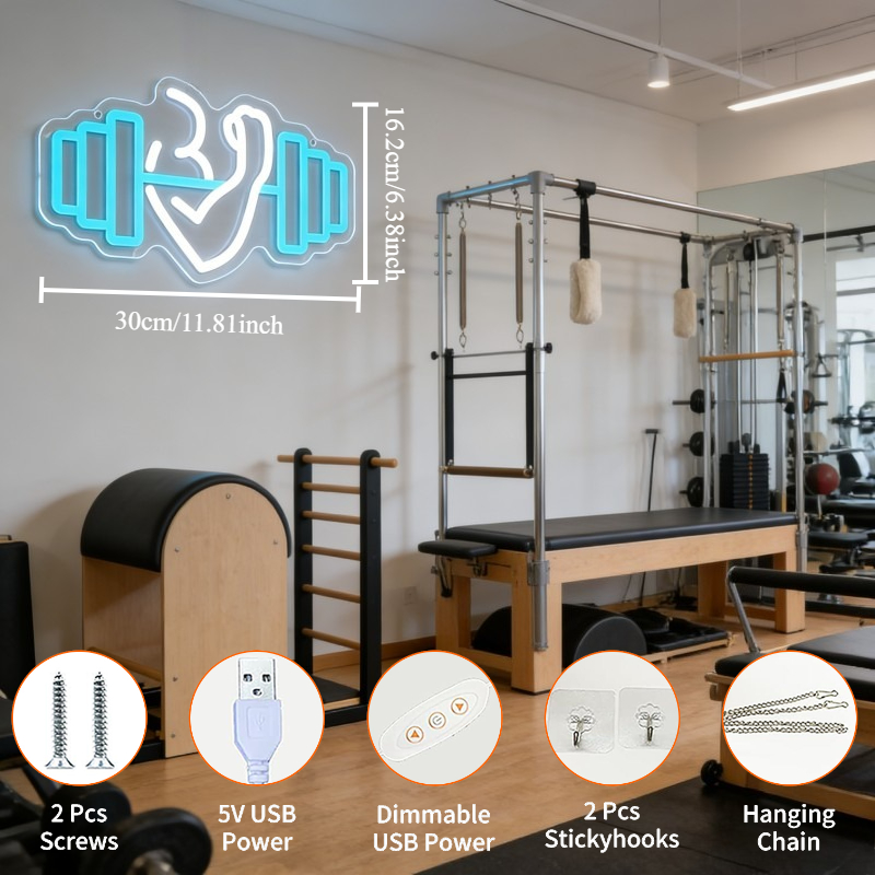 上腕二頭筋ダンベルネオンサインLEDウォールアート、ホームジ - Home Gym Neon Sign のレビューと価格