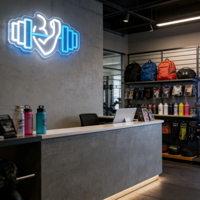 上腕二頭筋ダンベルネオンサインLEDウォールアート、ホームジ - Home Gym Neon Sign のレビューと価格