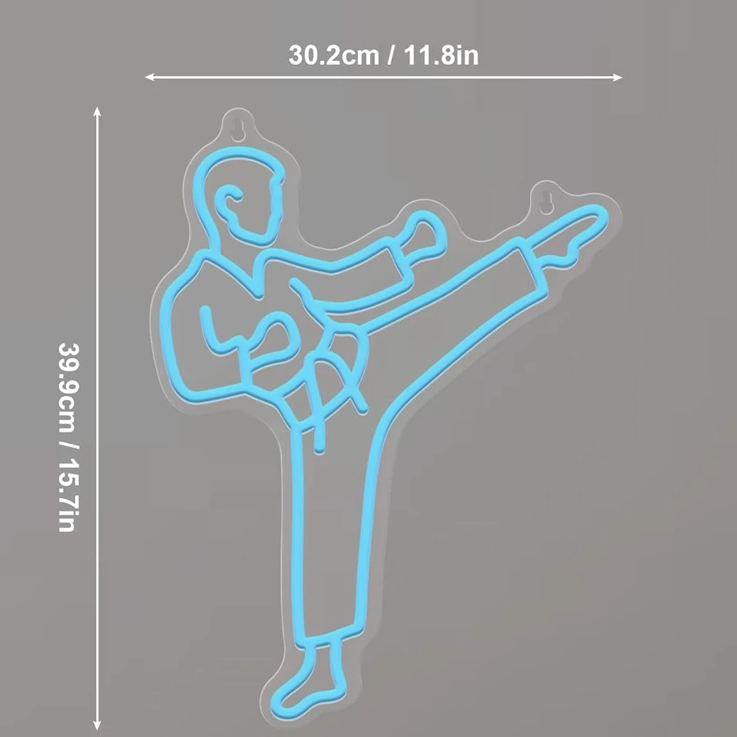 空手マンのネオンサイン、青色LED、壁掛けアート、USB電源 - Home Gym Neon Sign のレビューと価格